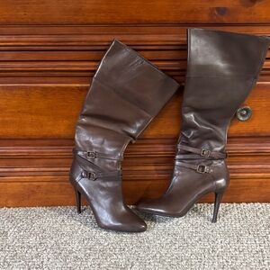 Elegant Brown Leather Knee-High Boots